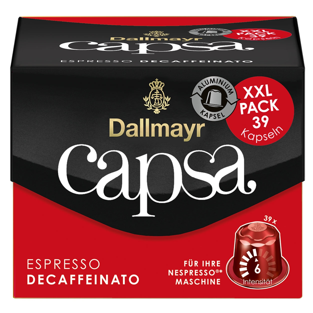 Kawa w kapsułkach Nespresso Dallmayr Capsa Espresso Decaffeinato XXL, 39 szt.
