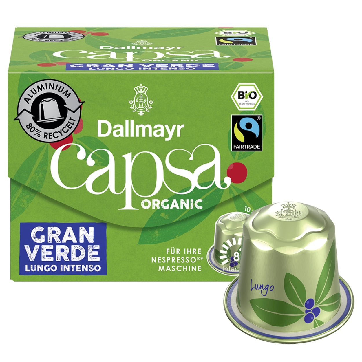 Kawa w kapsułkach Nespresso Dallmayr Capsa Gran Verde Lungo Intenso Bio, 10 szt.